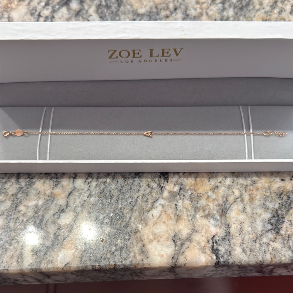 Zoe Lev Rose Gold Mini Diamond ‘A’ Initial Bracelet